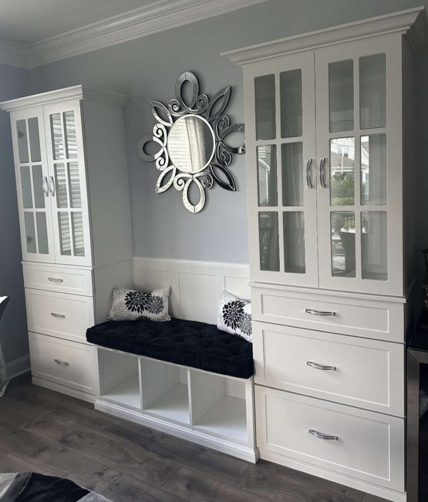 Dining Room Cabinetry with Glass Doors & Shelves min